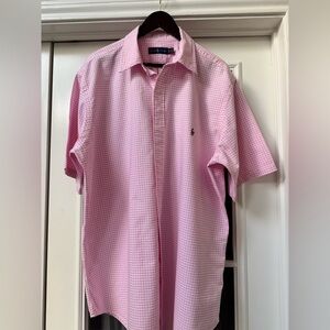 Ralph Lauren XLT Pink Gingham Check Short Sleeve Button Down Shirt-Flesh Pony